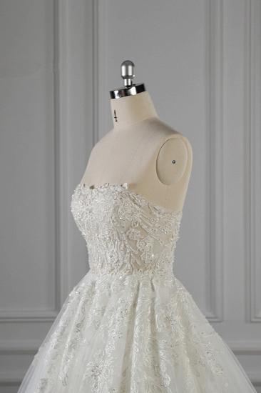 Bradyonlinewholesale Elegant Strapless White Lace Wedding Dress Sleeveless Appliques Ruffle Bridal Gowns Online_5