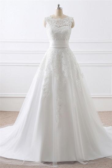 Sheath Scoop Lace Wedding Dresses with Detachable Skirt_1