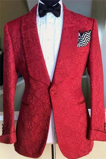 Mens Red Jacquard Floral Pattern Jacket |  Wedding Formal Groomsmen Suit Blazer