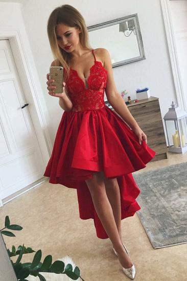 Red Hi-lo Cheap Homecoming Dresses | Spaghetti Straps Lace Short Evening Dresses_1