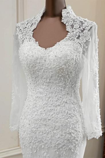 Bradyonlinewholesale Elegant Long Sleeves Lace Mermaid Wedding Dresses Appliques White Bridal Gowns with Beadings_3