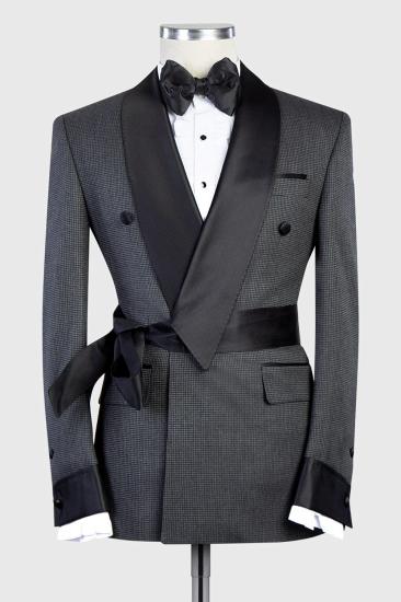 Gray Fashion Two Piece Tailored Men's Suit Black Shawl Lapel_1