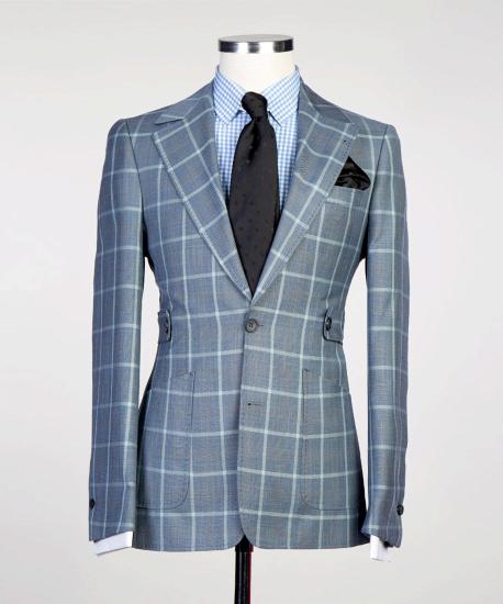 New Gray Plaid Two-Piece Fashion Men's Business Suit_4