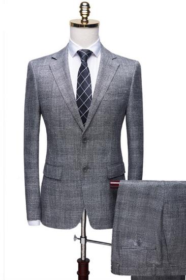 Dorian Simple Grey Notched Lapel Plaid Two Piece Formal Business Mens Suit_1