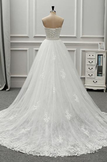 Bradyonlinewholesale Stylish Strapless Sweetheart Tulle White Wedding Dress Appliqes Sleeveless A-Line Bridal Gowns On Sale_2