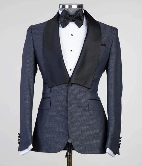 Cliff Fashion Dark Blue Shawl Lapel Slim Fit 3-Pieces Men Suits_2