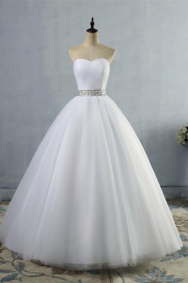Bradyonlinewholesale Gorgeous Strapless Sweetheart Tulle Wedding Dress Sleeveless Ruffles Bridal Gowns with Beadings Sash_1