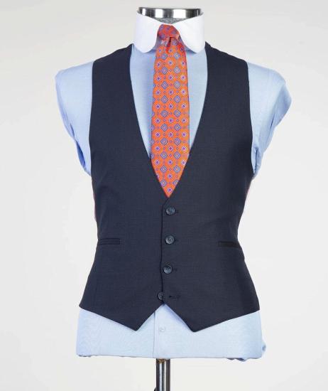 Three Piece Men Suits Dark Navy With Pointed Lapels_2
