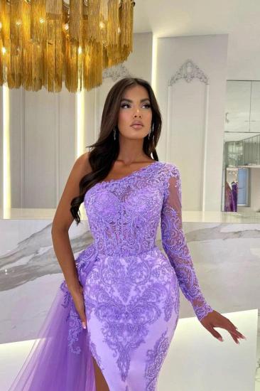 Lilac Long Evening Dresses Cheap | Lace prom dresses with sleeves_2