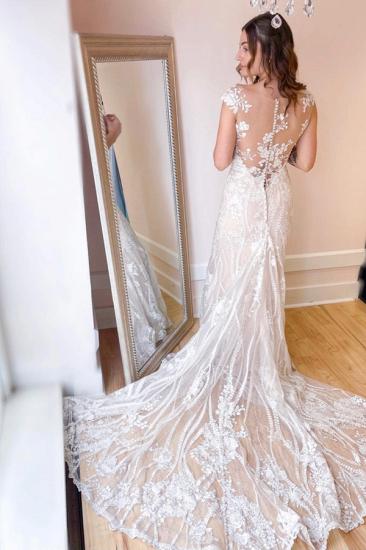V-Neck Floral Lace Sleeveless Floor Length Wedding Dress_3