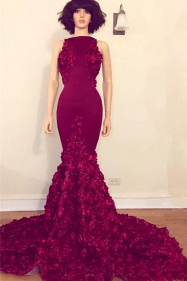 Backless Burgundy Flowers Prom Dresses for Juniors | Sleeveless Mermaid Sexy Evening Gowns Cheap
