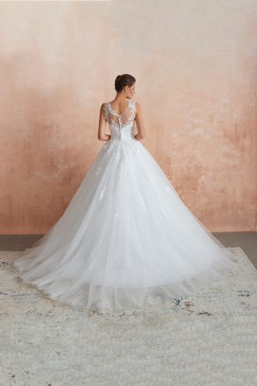 Cain | Illusion Neck White Wedding Dress with exqusite Lace Appliques, Sleeveless V-back Bridal Gowns Online_2