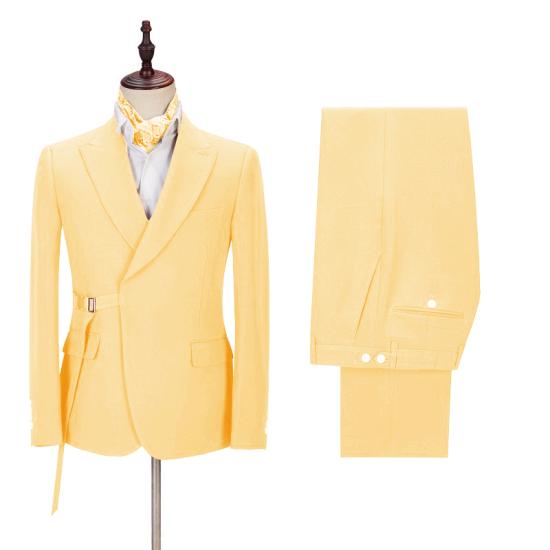 Julian Fashion Yellow Pointed Lapel Slim Fit Prom Mens Suit_2
