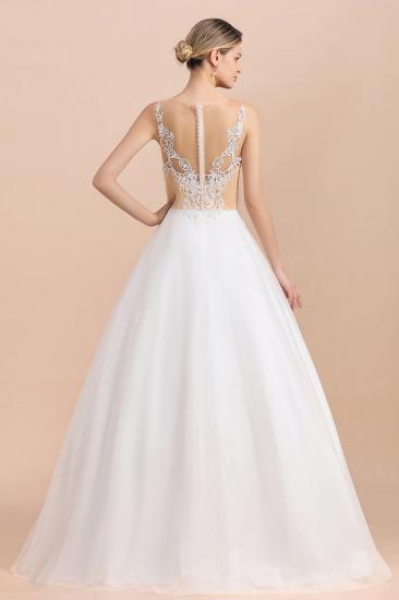 Gorgeous Illusion neck Buttons Sleeveless White Ball Gown Wedding Dress_2