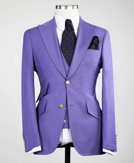 Purple Pointed Lapel Three Piece Best Fit Men Suits_2