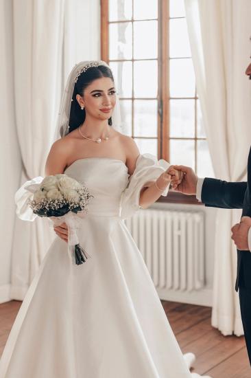 Classy Strapless Off-the-Shoulder Satin A-Line Wedding Dresses_5