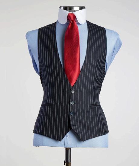 Black Stripe Peaked Lapel Threo Pieces Men Suits | Frederick Chic Black_2