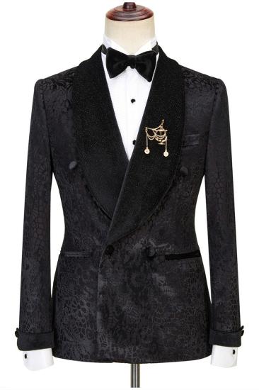 Alex Stylish Black Shawl Lapel Double Breasted Glitter Pattern Wedding Suit