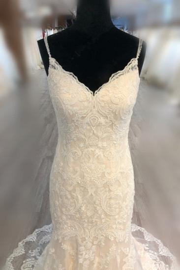 Bradyonlinewholesale Elegant Spaghetti Straps Mermaid Wedding Dress Tulle Lace Appliques V-Neck Bridal Gowns Online_3