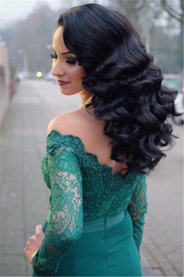 Green Off Shoulder Long Sleeves Evening Dresses Online | Cheap Lace Mermaid Evening Dress_3