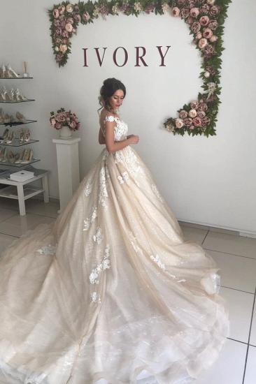 Ivory V-neck off-the-shoulder Princess Ball Gown Wedding Dress_2