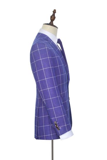 Check Patch Pocket Purple Mens Suit | Mens Notched Lapel Dress Suit_5
