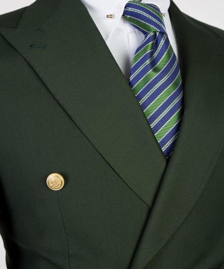 Dark Green Pointed Lapel Double Breasted Men's Suit_2