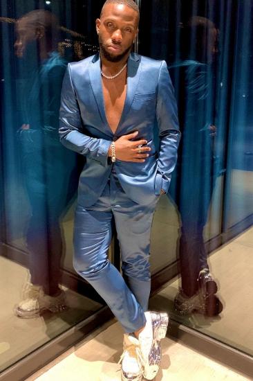 Charming Navy Notch Lapel Custom Mens Two Piece Prom Suit_1
