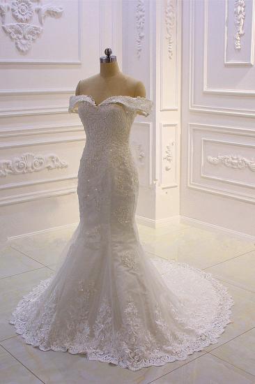 Sweetheart Lace Appliques Off-the-Shoulder Detachable Train Wedding Dress_5