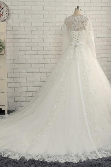 Bradyonlinewholesale Modest Jewel Longsleeves White Wedding Dresses A-line Tulle Ruffles Bridal Gowns On Sale_2