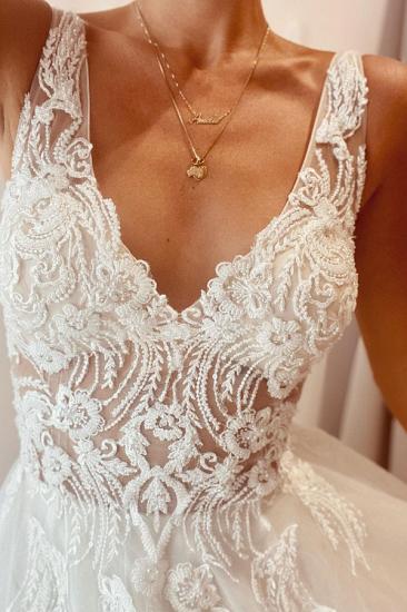 Elegant V Neck Sewing Beads Bridal Dress Sleeveless Belt Aline Wedding Dress_3
