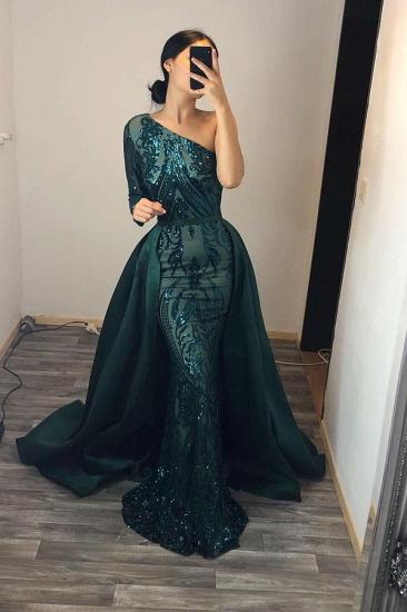 Glitter Sequins One Shoulder Mermaid Prom Dress with Detachable Train_3