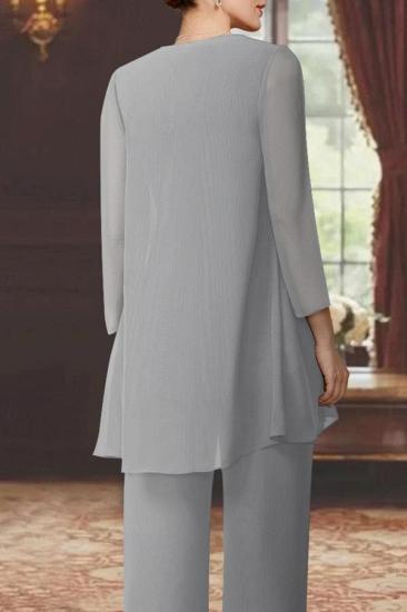 Silver Mother of the Bride Pantsuit Chiffon Mother of the Bride Dresses with Lace_3