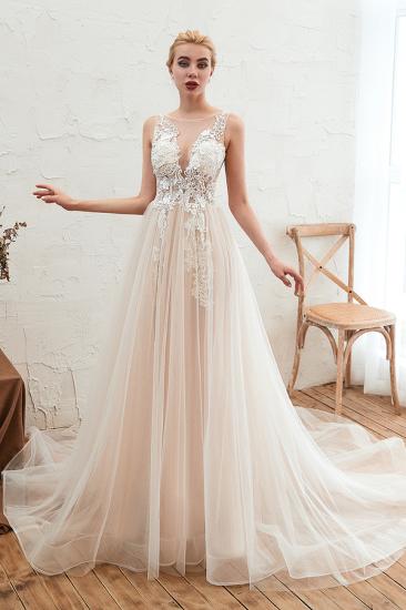 Unique Tulle V-Neck Ivory Affordable Wedding Dress with Appliques_1