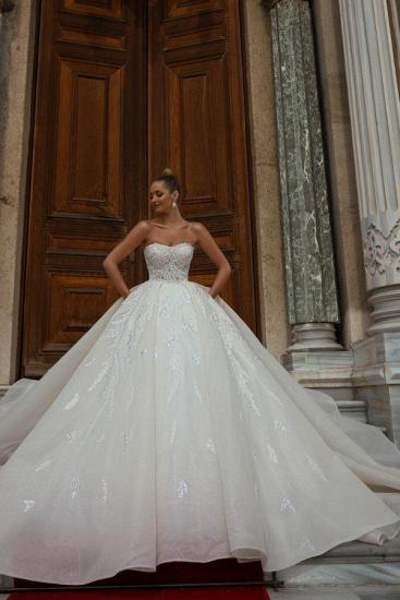 Luxurious A-line tube top princess wedding dress | Sparkling A-line wedding dress