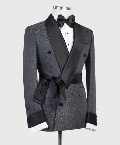 Gray Fashion Two Piece Tailored Men's Suit Black Shawl Lapel_2