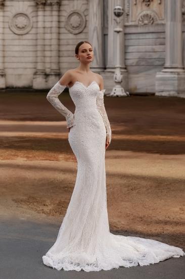 Unique Strapless Sequins Appliques Lace Mermaid Wedding Dresses_3