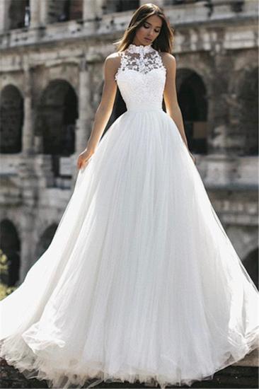 Elegant High Neck Sleeveless Appliques A-Line Floor-Length Wedding Dresses_3
