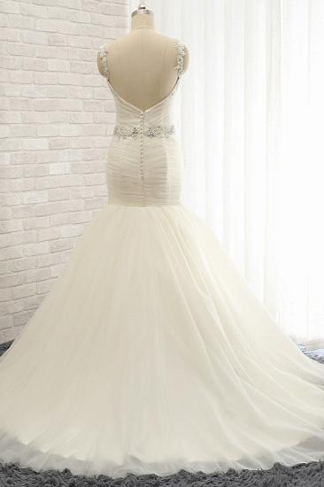 Bradyonlinewholesale Unique Ivory Straps Mermaid Wedding Dresses Tulle Ruffles Sequins Bridal Gowns Online_2