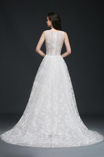 AMINA | A-line Jewel Court Train Lace Simple Wedding Dresses with Buttons_2