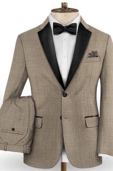 Khaki Slim Fit Mens Suits Online | Mens Fashion Black Lapel Tuxedo_2