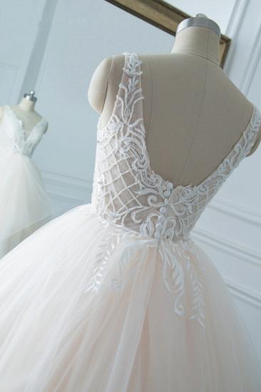 Bradyonlinewholesale Simple V-Neck White Tulle Wedding Dress Sleeveless Lace Top Bridal Gowns with Beadings On Sale_5