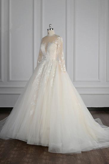 Bradyonlinewholesale Elegant Jewel Long Sleeves Wedding Dress Tulle Appliques Ruffles Bridal Gowns with Beadings Online_3