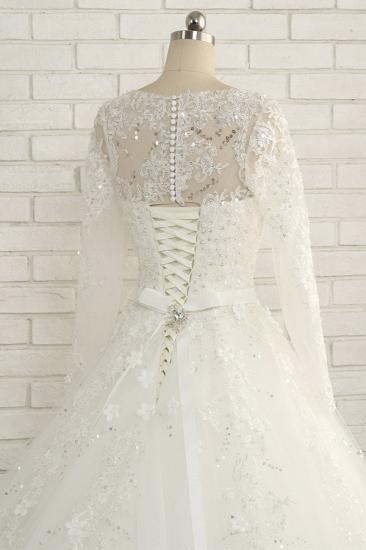 Bradyonlinewholesale Modest Jewel Longsleeves White Wedding Dresses A-line Tulle Ruffles Bridal Gowns On Sale_5