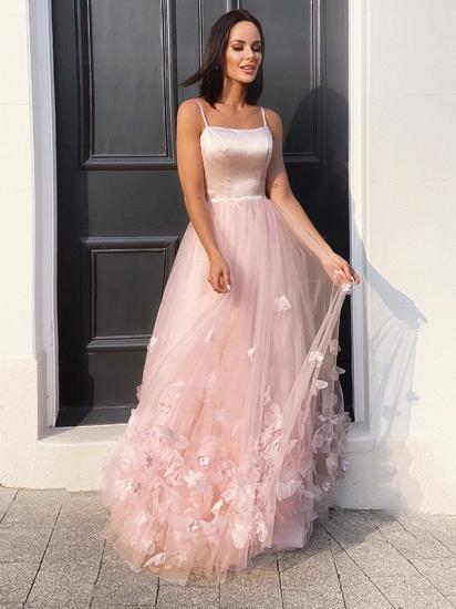 Beautiful pink strapless tulle floor lenth prom dress_6