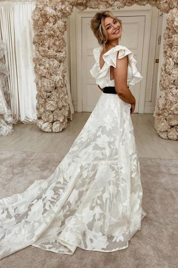Off The Shoulder A-line Wedding Dresses | Belt Backless Bridal Gowns_2