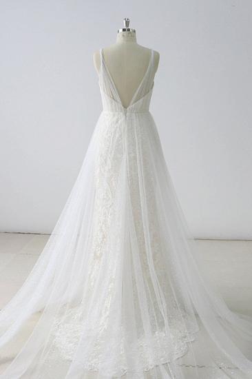Bradyonlinewholesale Gorgeous Simple White Lace V-Neck Long Wedding Dress Sleeveless Appliques Bridal Gowns On Sale_2
