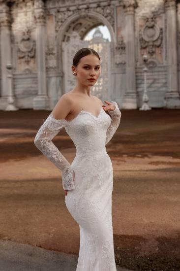 Unique Strapless Sequins Appliques Lace Mermaid Wedding Dresses_4