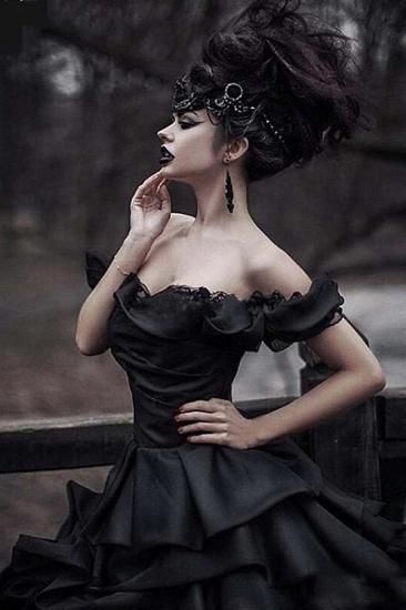 Vintage Black princess wedding dresses with Luxury Ruffles_5