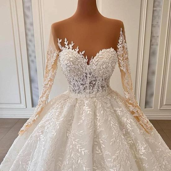 Gorgeous Sweetheart Floral Pattern Ball Gown Wedding Dress with  Long Sleeves_4